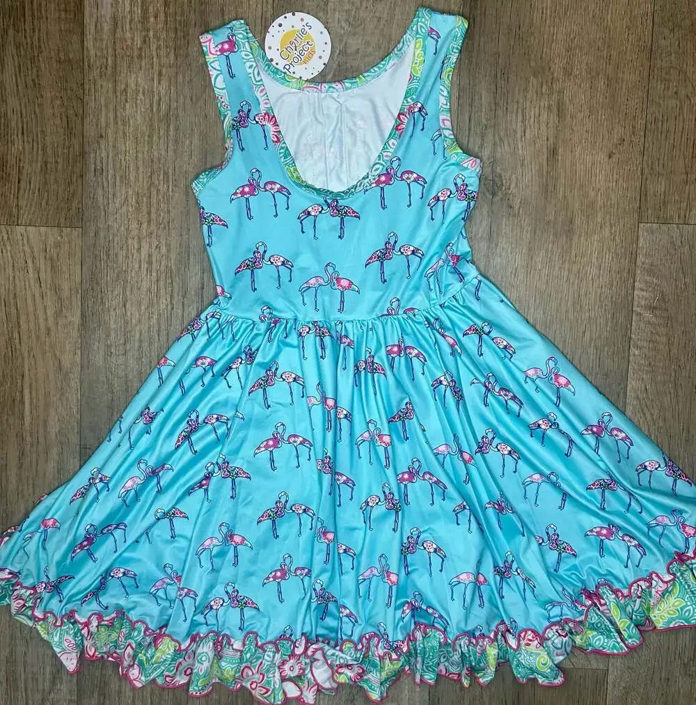 Charlie's Project Kids Flamingo Floral Ruffle Twirl Dress